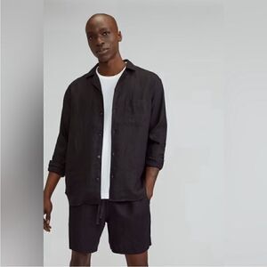 NWT Everlane The Relaxed Linen Long-Sleeve Shirt in Black Size S